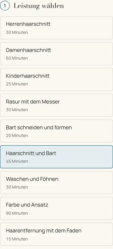 Schritt 1: die Leistung mit Dauer wählen.