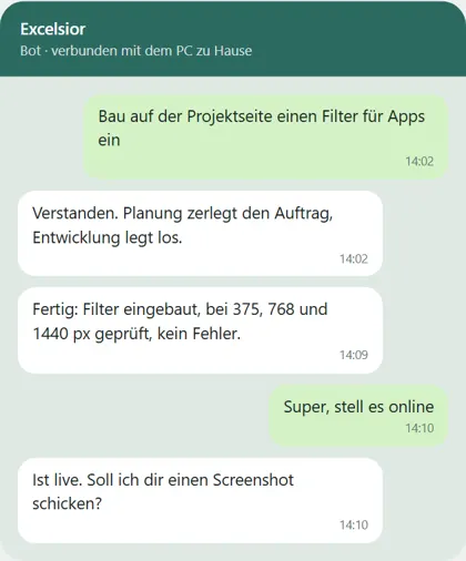 Nachgestellt: So sieht ein Auftrag per Telegram aus.